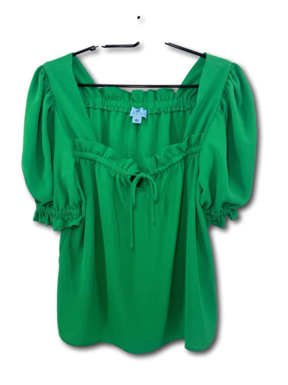 Cece Short Sleeve Blouse Square Neck Puff Sleeves Kelly Green Woman Size Small